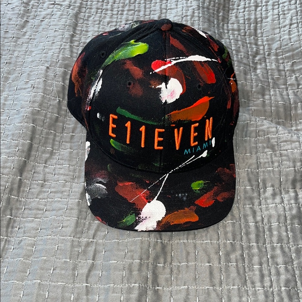 E11even Miami Art Basel 1/1 Black Multicolor Hat custom painted & signed